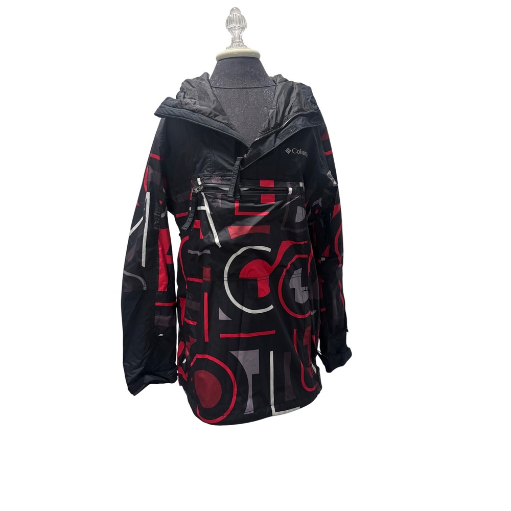 Columbia Omni-Tech Pullover Anorak‎ Jacket Hooded Black Red Geometric